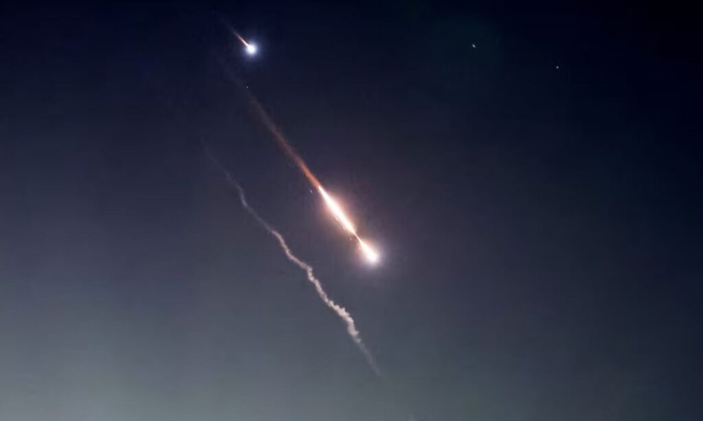 Objects appeared in the skies of Jerusalem after Iran launched drones and missiles toward Israel - April 14 (Reuters)