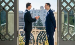 Syrian president, Bashar al-Assad, in a special interview with the Abkhazian Foreign Minister, Inal Ardzinba, in Damascus - April 21, 2024 (Syrian Presidency)
