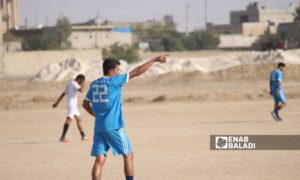 A match between Gharanij club and al-Sakib club took place on the grounds of the Darnaj Stadium within the Deir Ezzor league - November 14, 2023 (Enab Baladi/Obadah al-Sheikh)