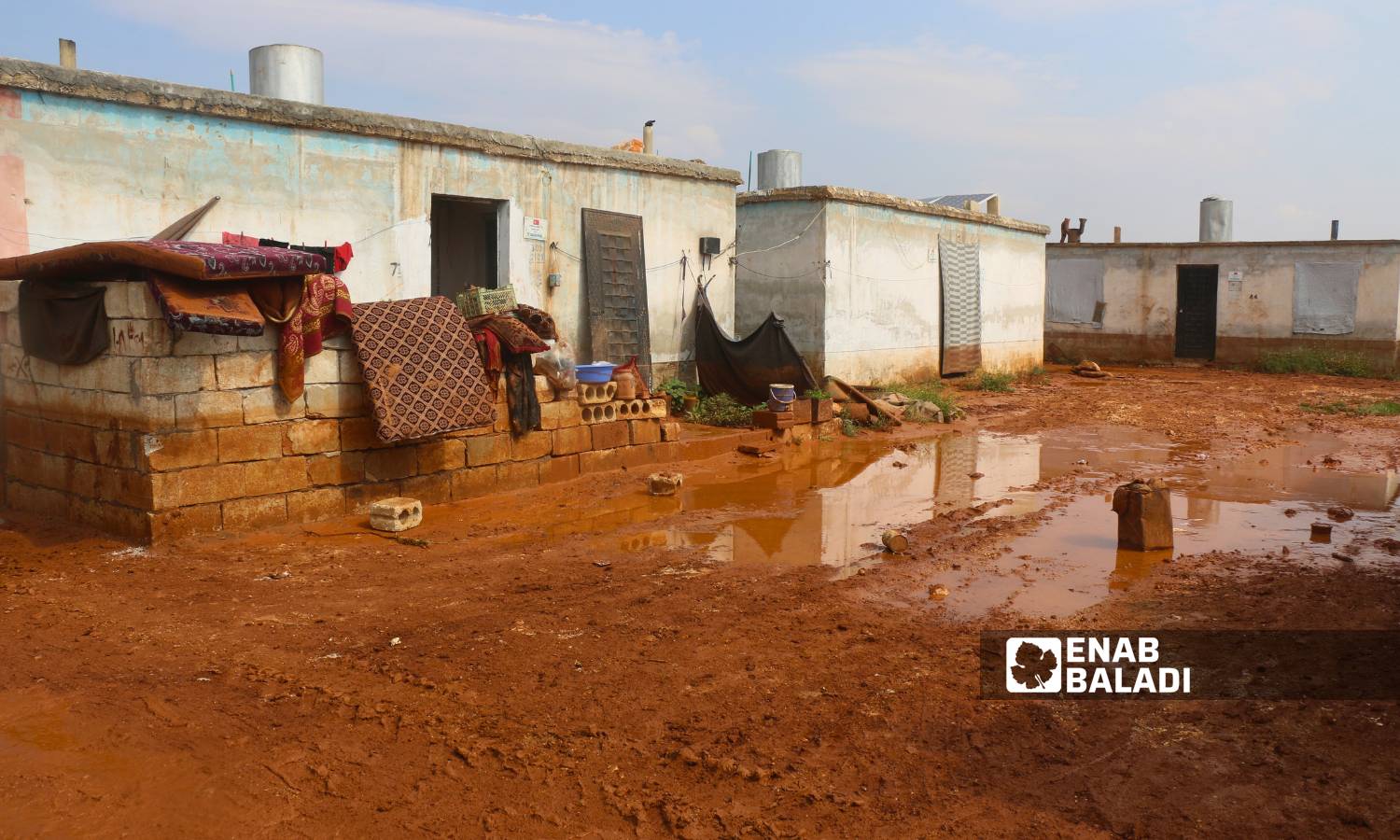 Over 80 families in the Sham Maryam camp were affected by rainwater leaking into their tents due to a rainstorm - May 2, 2024 (Enab Baladi/Iyad Abdul Jawad)
