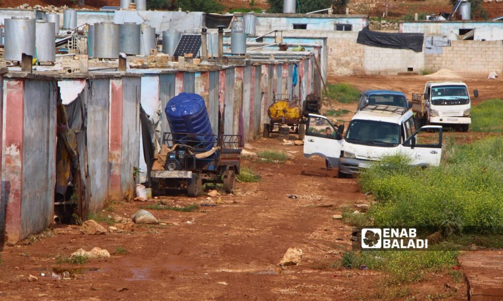 Over 80 families in the Sham Maryam camp were affected by rainwater leaking into their tents due to a rainstorm - May 2, 2024 (Enab Baladi/Iyad Abdul Jawad)