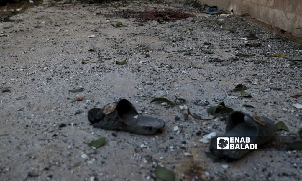 The destruction left by a bombing by the Syrian regime forces targeted residential neighborhoods in the city of Saraqib in the eastern Idlib countryside - April 1, 2024 (Enab Baladi/Anas al-Khouli)