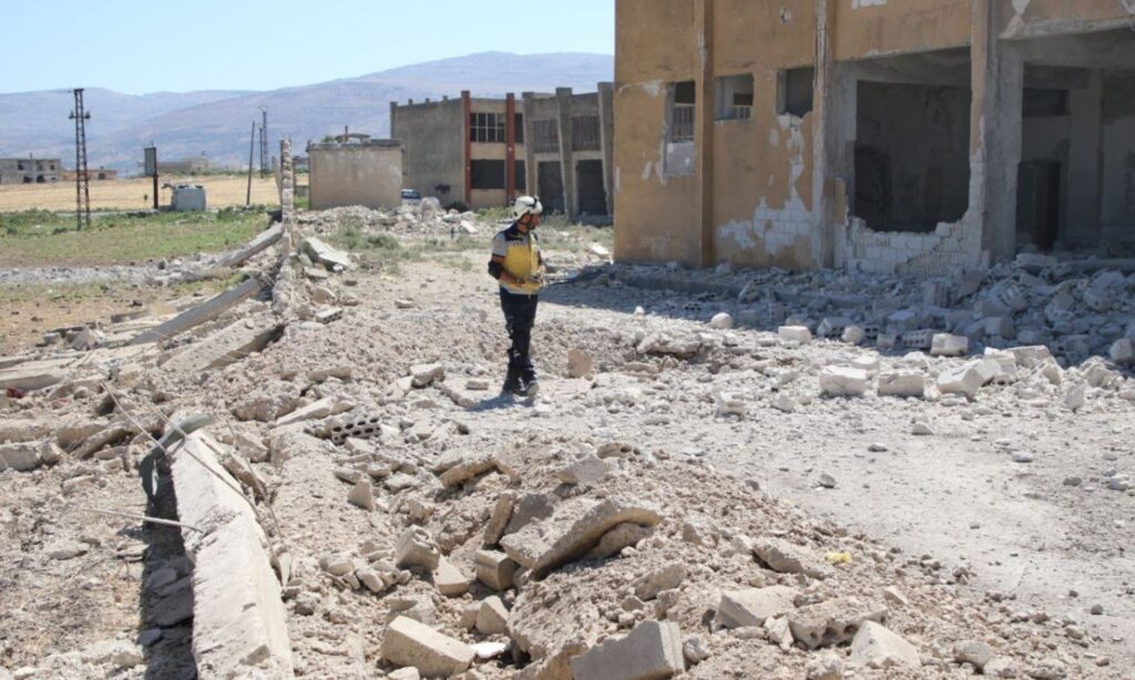 Damages in the non-functional vocational high school in the city of Jisr al-Shughour, western Idlib, after being hit by Russian airstrikes last night - July 11, 2024 (Syria Civil Defence/Facebook)