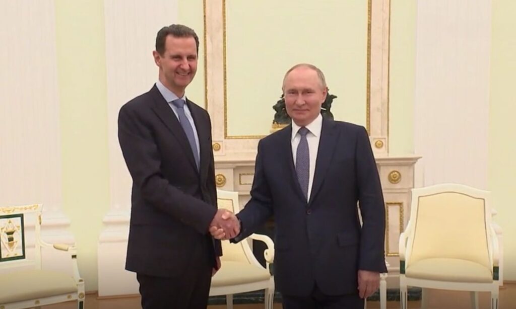 Russian President Vladimir Putin meets Syrian regime head Bashar al-Assad in the Russian capital Moscow - July 25, 2024 (TASS Agency/Screenshot)