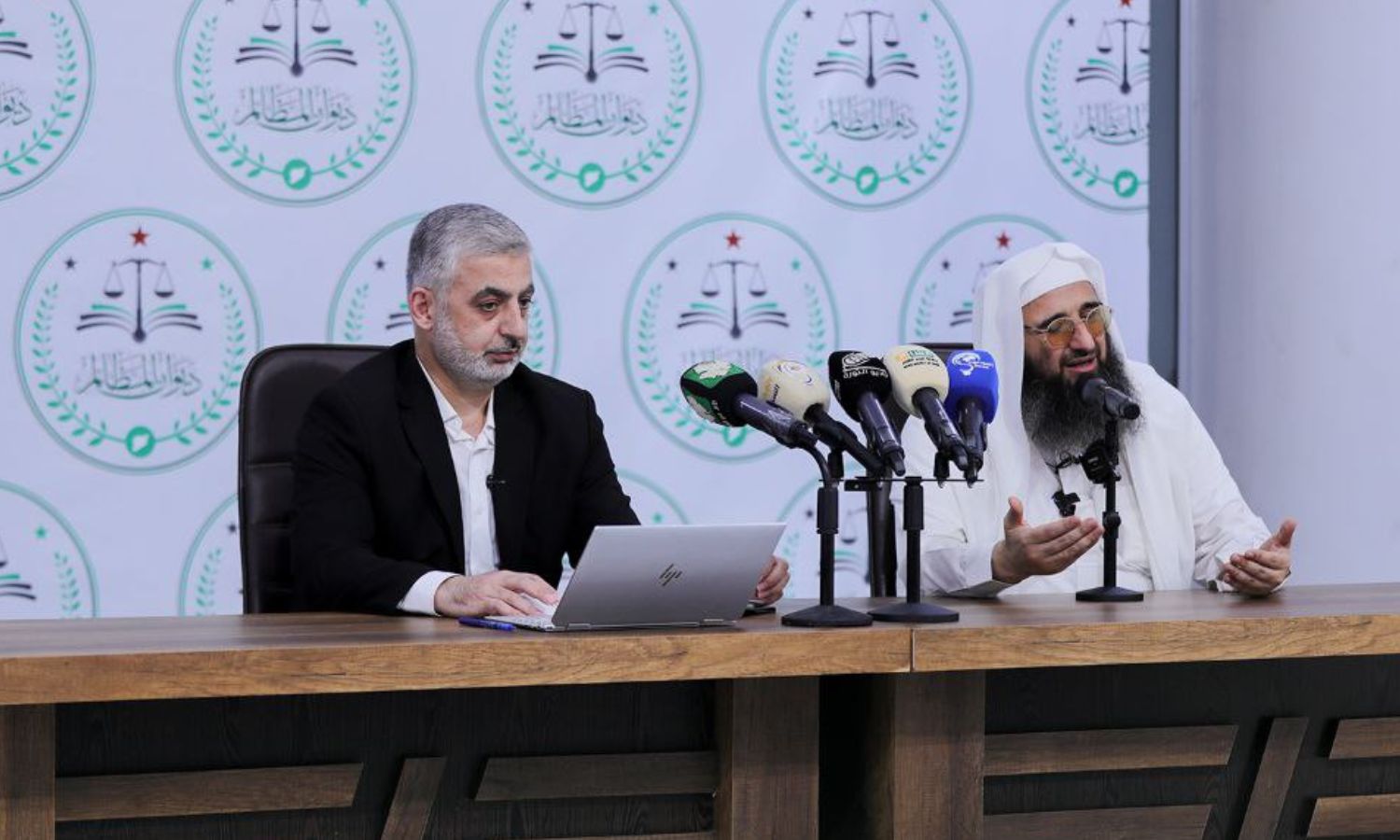 Ibrahim Shasho and Ali Keda during a conference introducing the Board of Grievances in Idlib - July 1, 2024 (Board of Grievances)