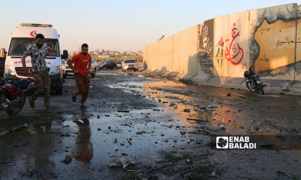 A truck bomb explosion at the western entrance of Azaz city, northern Aleppo, resulted in fatalities and injuries - August 7, 2024 (Enab Baladi/Dayan Junpaz)