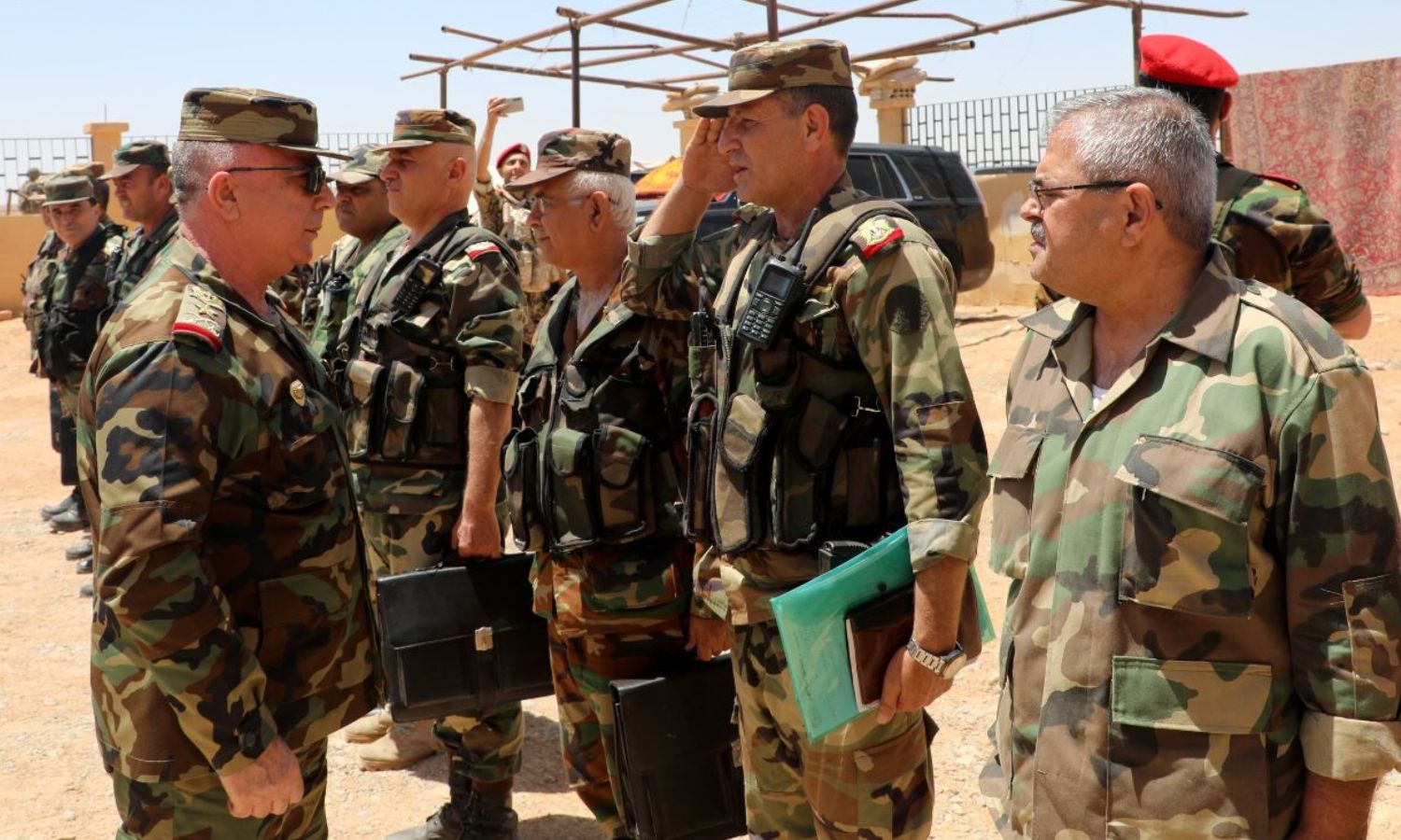 The visit of the Chief of Staff of the Syrian regime, Abdul Karim Mahmoud Ibrahim, to the regime's forces' sites in the countryside of Hama, Idlib, and Deir Ezzor - June 17, 2024 (Syrian Ministry of Defense/Facebook)