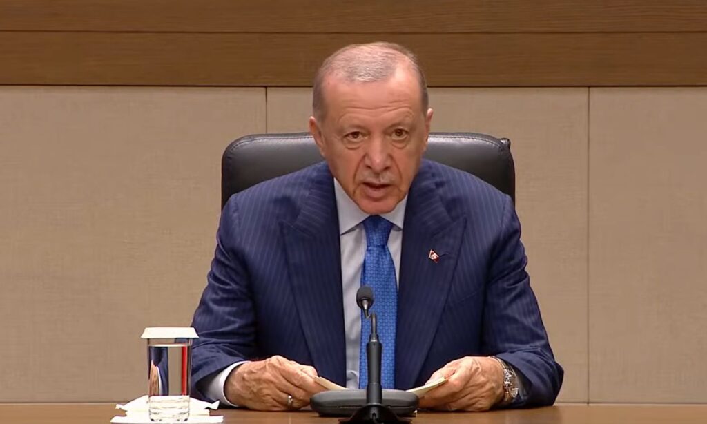 Turkish President Recep Tayyip Erdoğan during a press conference before heading to the United States - September 21, 2024 (Anadolu Agency/Screenshot)