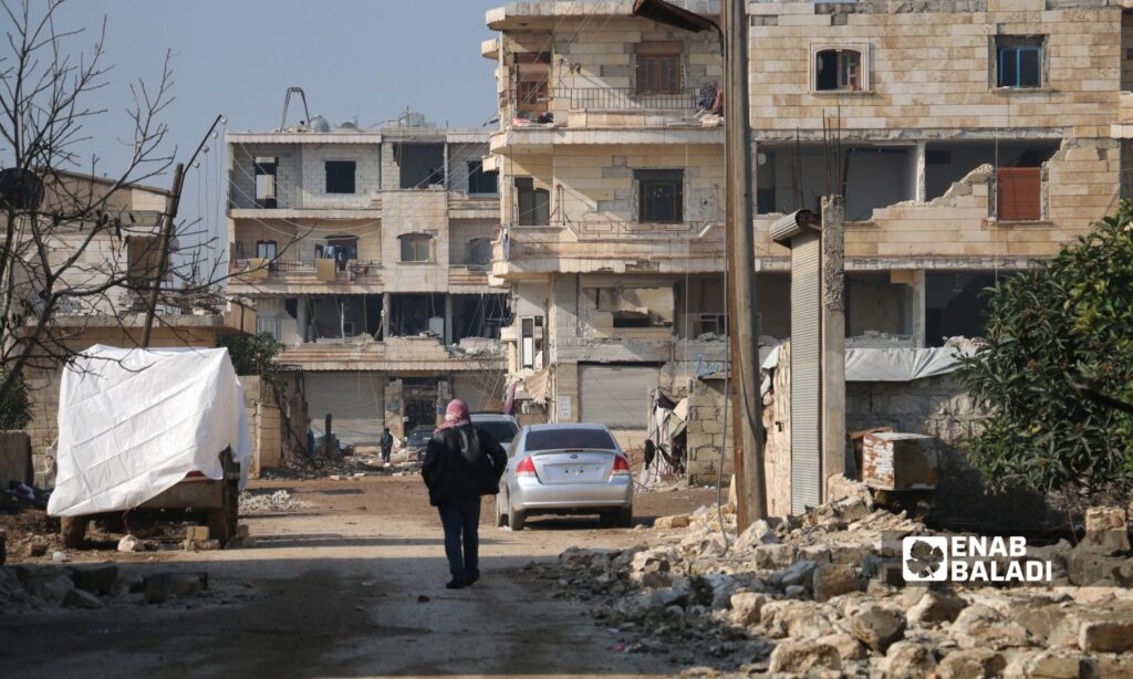 Damaged buildings in the town of Jindires following an earthquake that struck areas in northwestern Syria and southern Turkey - February 8, 2023 (Enab Baladi/Dayan Junpaz)