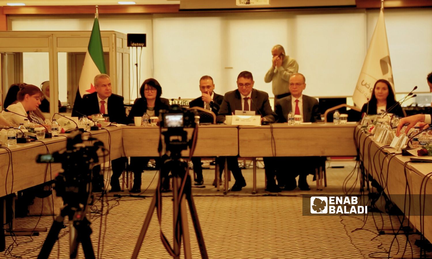 Syrian Negotiations Commission President Badr Jamous and other members of the commission with National Coalition President Hadi al-Bahra - March 8, 2024 (Enab Baladi)