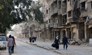 Destroyed buildings in one of the neighborhoods of Yarmouk camp - November 17, 2021 (Xinhua News Agency)
