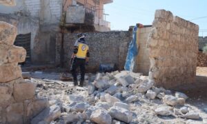 The Syria Civil Defence inspects the town of Kafriya after it was bombed by regime forces and Lebanese Hezbollah - September 24, 2024 (Syria Civil Defence)