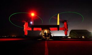 A US Marine Corps aircraft designated for the Special Purpose Marine Air-Ground Task Force during landing at a military base in Iraq - December 31, 2019 (CENTCOM)