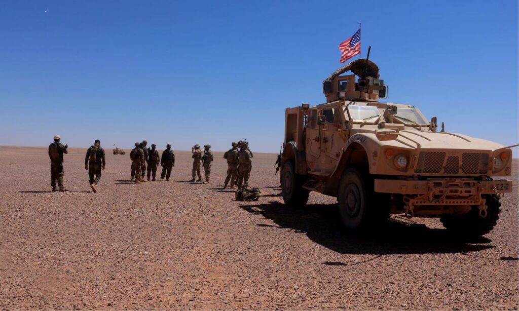 Joint patrol of the International Coalition Forces and the Free Syrian Army around the al-Tanf base east of Homs governorate - September 12, 2023 (Free Syrian Army/Facebook)