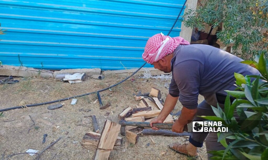 A man chopping wood in the countryside of Daraa - September 26, 2024 (Enab Baladi/Halim Muhammad)