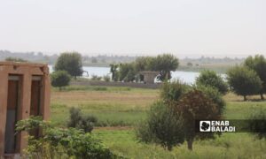 A concrete base is being laid for the construction of a watchtower on the banks of the Euphrates River in the village of Jadid Bakara, eastern Deir Ezzor - October 1, 2024 (Enab Baladi/Obadah al-Sheikh)