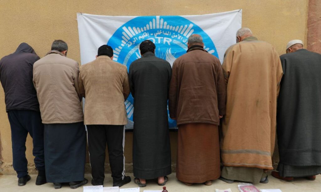 Elements of the Internal Security Forces affiliated with the Autonomous Administration arrested individuals accused of performing acts of witchcraft in the town of Mansoura, Raqqa - March 10, 2022 (Internal Security Forces)