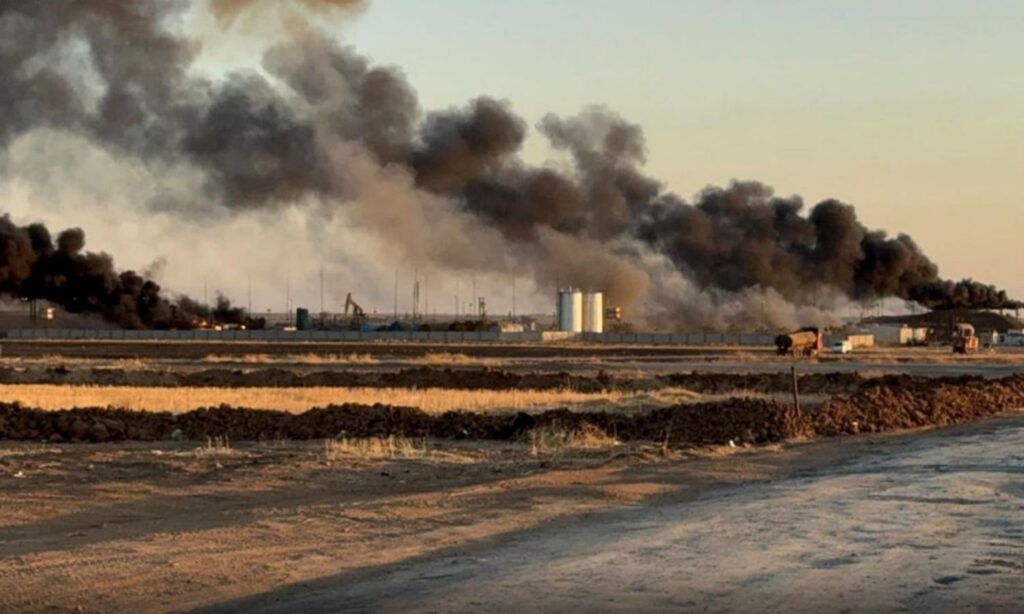 Smoke rises after Turkish airstrikes hit an oil facility of the Autonomous Administration in the eastern al-Hasakah province - October 25, 2024 (Autonomous Administration/Facebook)