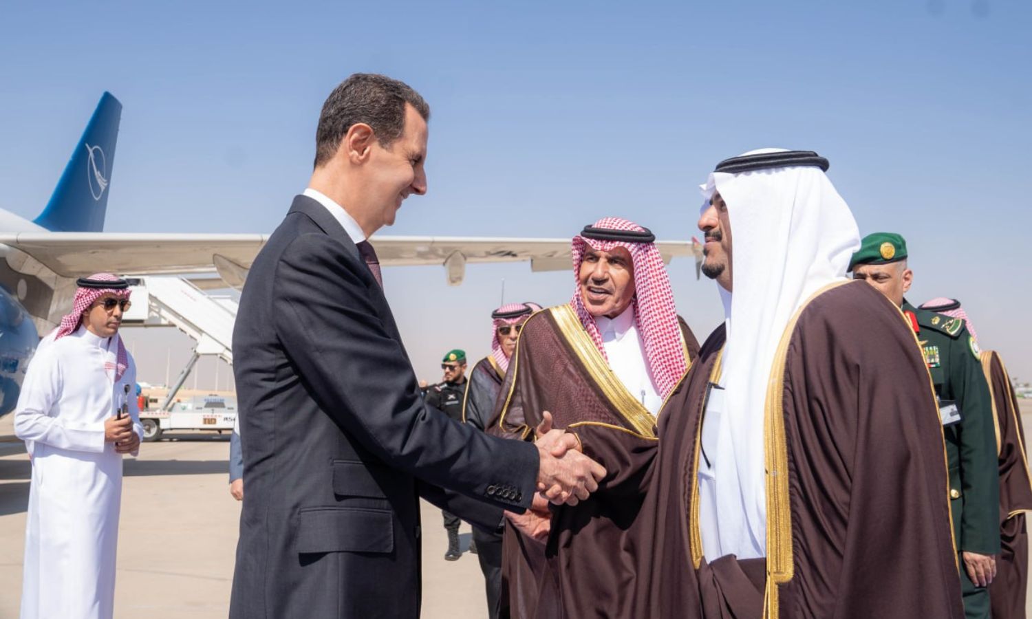 The Governor of Riyadh Region receives Bashar al-Assad after his arrival at King Khalid International Airport - November 11, 2024 (SANA)