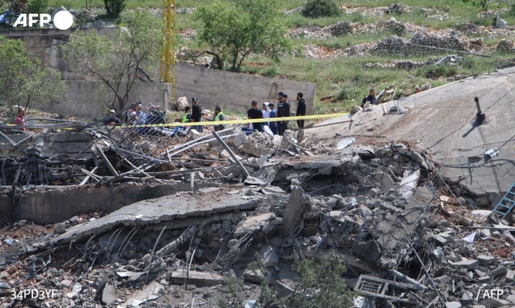 Israeli airstrike on a site belonging to the Lebanese Hezbollah near the border with Syria - April 14, 2024 (AFP)