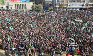 Thousands of Syrians in Hama celebrate the fall of the Assad regime - December 13, 2024 (Enab Baladi/Iyad Abdul Jawad)
