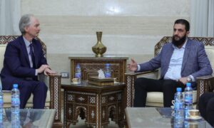 Commander of the General Command Ahmed al-Sharaa during a meeting with the UN envoy to Syria, Geir Pedersen - December 15, 2024 (General Command)