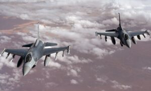 Two F-16 fighter jets belonging to the US Air Force conducting a patrol in the Middle East - December 14, 2024 (CENTCOM)