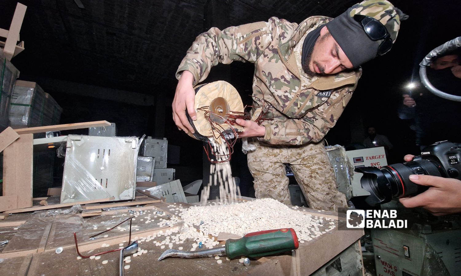 Syrian Ministry of Interior seizes one of the Captagon manufacturing labs in Douma, rural Damascus - December 15, 2024 (Enab Baladi/Anas al-Khouli)