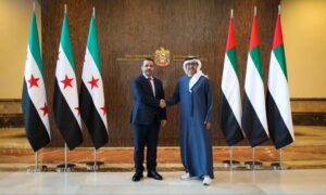 Syrian Foreign Minister Asaad al-Shibani and his Emirati counterpart Abdullah bin Zayed (left to right) - January 6, 2025 (SANA)