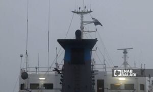 The new Syrian flag flutters on a ship in the port of Tartus - December 2024 (Enab Baladi/Dayan Junpaz)
