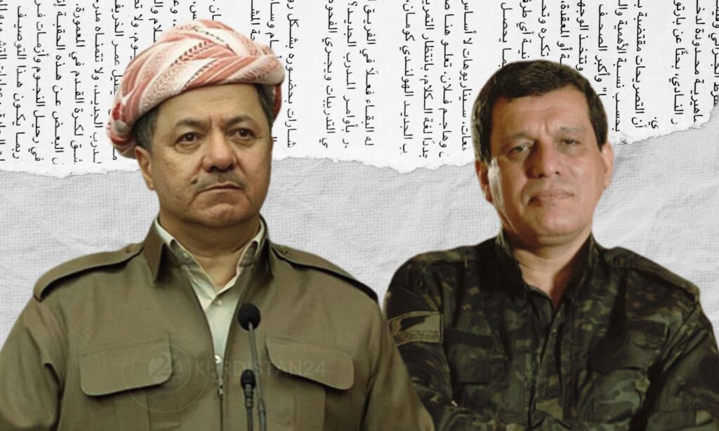 Mazloum Abdi, the leader of the Syrian Democratic Forces (SDF), alongside the former president of Iraqi Kurdistan, Masoud Barzani