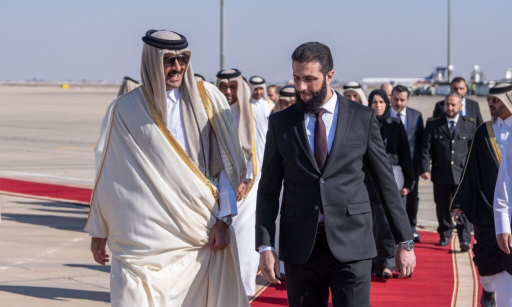 Emir of Qatar, Tamim bin Hamad Al Thani, meets with the transitional president of Syria, Ahmed al-Sharaa, in the Syrian capital, Damascus - January 30, 2025 (QNA)