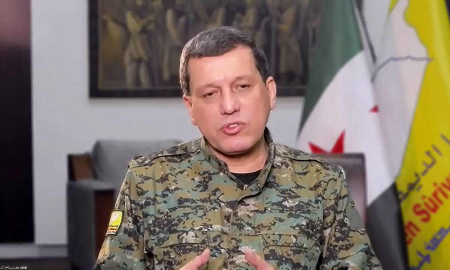 The commander of the Syrian Democratic Forces, Mazloum Abdi, during a press interview - January 14, 2025 (Asharq channel)