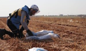 A Syria Civil Defence member working to remove a war remnant - November 2023 (Syria Civil Defence)