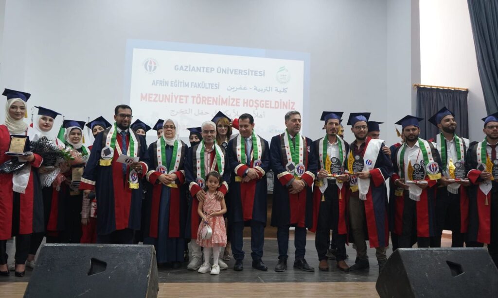 The graduation ceremony of the first batch of students from Gaziantep University in the Faculty of Education and Psychological Counseling in the city of Afrin, northern Aleppo - July 6, 2023 (Gaziantep University/Facebook)