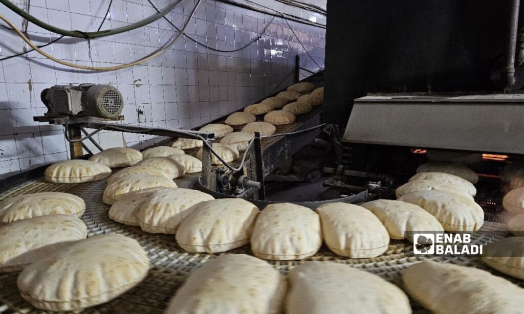 Production line of bread at the Mezzeh reserve bakery in Damascus - February 18, 2025 (Enab Baladi/Ahmad Maslamani)