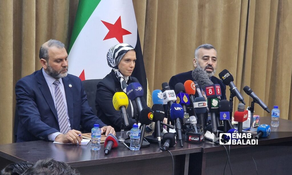 The preparatory committee for the National Dialogue Conference held a press conference in Damascus - February 13, 2025 (Enab Baladi/Anas al-Khouli)