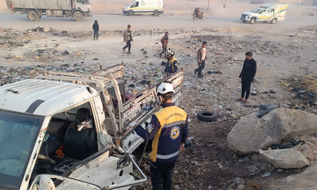 Location of the car bomb explosion in the city of Manbij that led to the death of 14 women - February 3, 2025 (Syria Civil Defence)