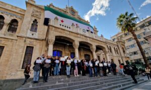 A gathering demanding the preservation of civil peace in front of the Hijaz railway station in Damascus - January 31, 2025 (Enab Baladi)