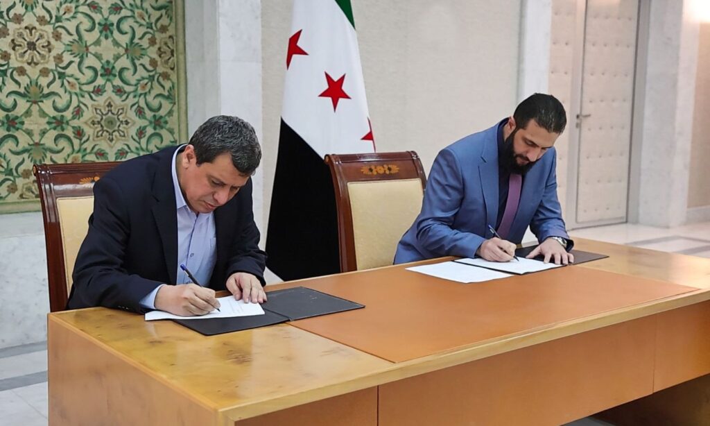 Syrian President Ahmed al-Sharaa agrees with Mazloum Abdi on the integration of the Syrian Democratic Forces (SDF) into Syrian state institutions - March 10, 2025 (Syrian Presidency/Telegram)