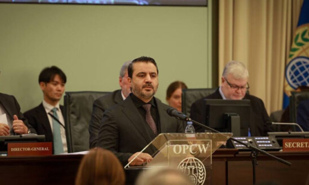 Asaad al-Shibani during his participation in the Executive Council of the Organization for the Prohibition of Chemical Weapons in The Hague, Netherlands - March 5, 2025 (SANA)