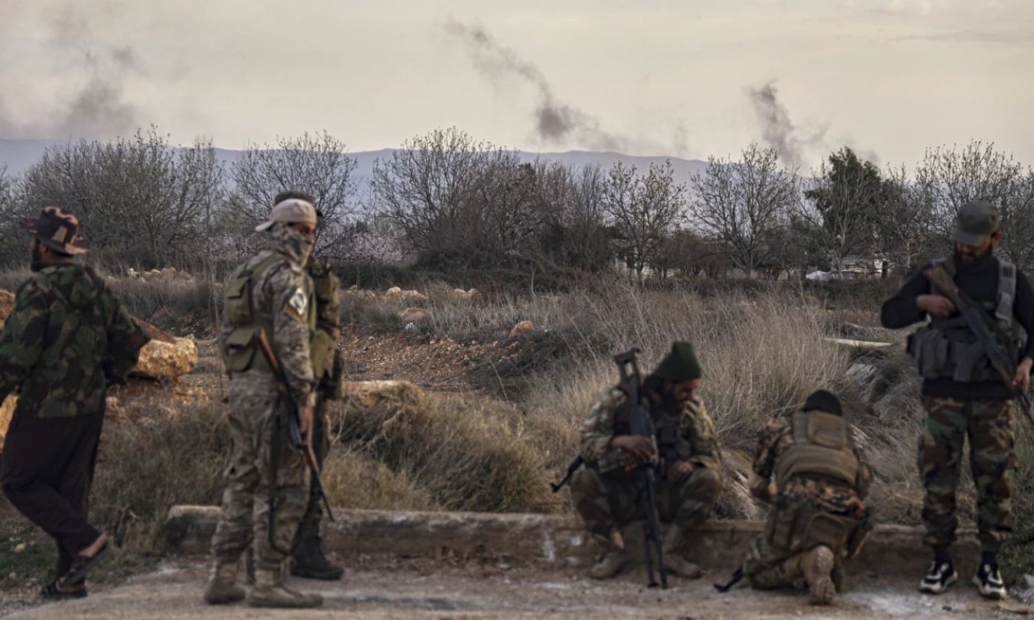 Elements of the Syrian Ministry of Defense around the village of Housh al-Sayyid Ali west of Homs - March 17, 2025 (Associated Press)