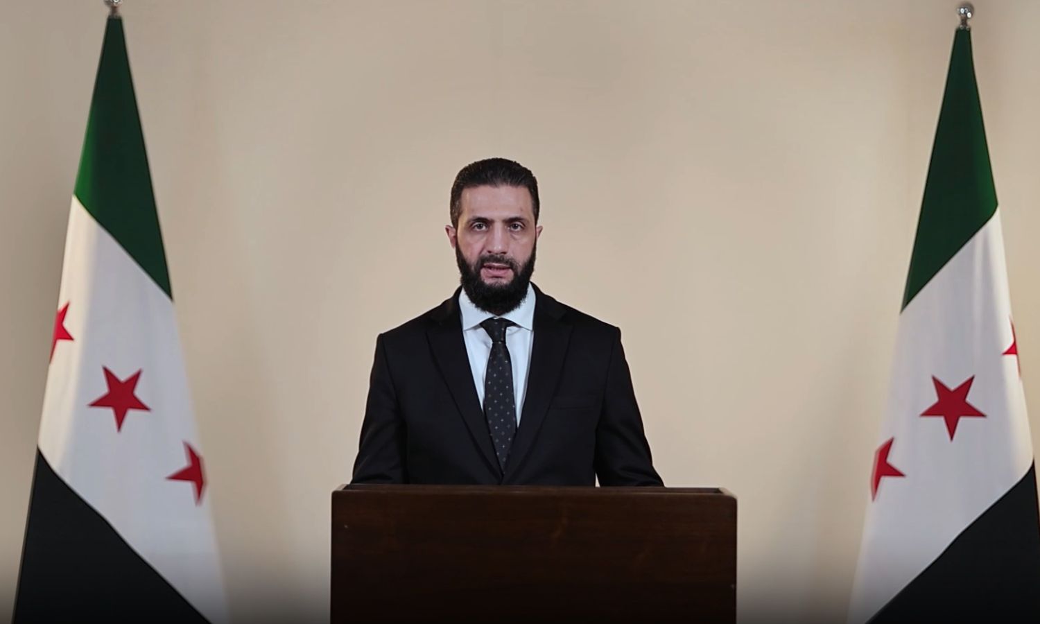 Syrian transitional president Ahmed al-Sharaa delivers a recorded speech on the developments in the Syrian coast - March 9, 2025 (Syrian Presidency/Screenshot)