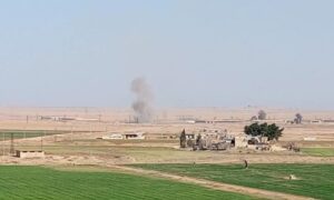 Smoke rises from Turkish shelling in the center of Tal Tamr - March 12, 2025 (Hawar News Agency)