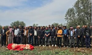 Residents of the village of Koya in western Daraa mourn their dead who fell victim to Israeli tank shells - March 25, 2025 (Daraa Governorate/Telegram)