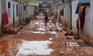 More than 80 families in the Sham Mariam camp have been affected by rainwater leaks into their homes due to a rainstorm - May 2, 2024 (Enab Baladi/Iyad Abdul Jawad)