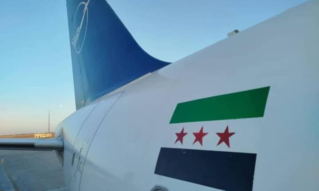 The Syrian flag on a Syrian Airlines aircraft - April 9, 2025 (Syrian Airlines/Facebook)