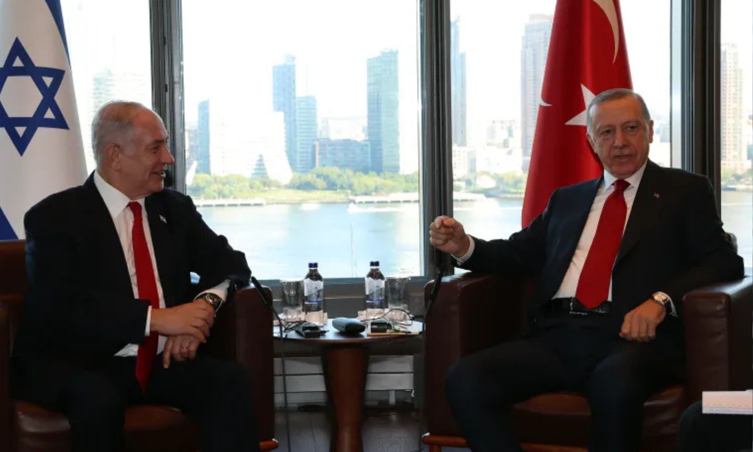 Erdoğan and Netanyahu during their meeting on the sidelines of the 78th UN General Assembly in New York - September 2023 (Anadolu Agency)
