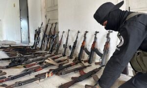 The General Security Service has received light weapons from the notables of the villages of al-Boudi and al-Qalaia in the countryside of Jableh in Latakia governorate - March 22, 2025 (Syrian Ministry of Interior)