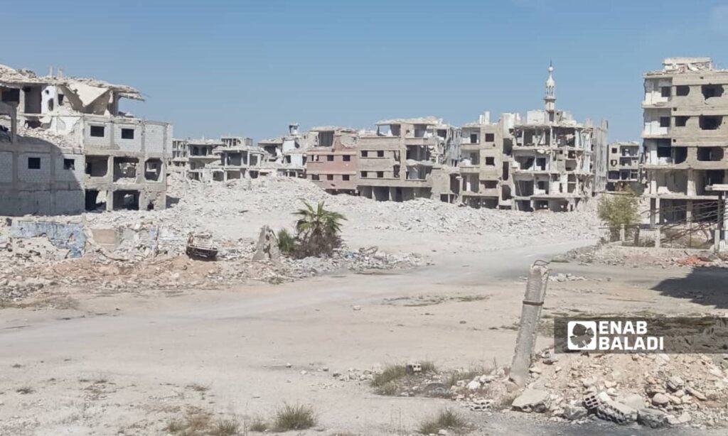 A photo showing the destruction in the city of al-Hajar al-Aswad - April 16, 2025 (Enab Baladi/Zeinab Dawwa)